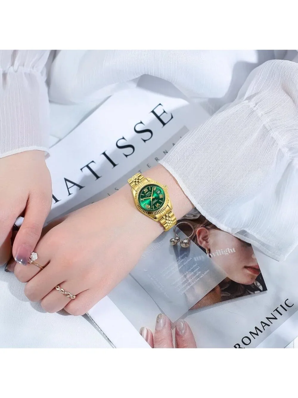 Nibosi Women's Gold Green Analog Quartz Stainless Steel Waterproof Luxury Watch